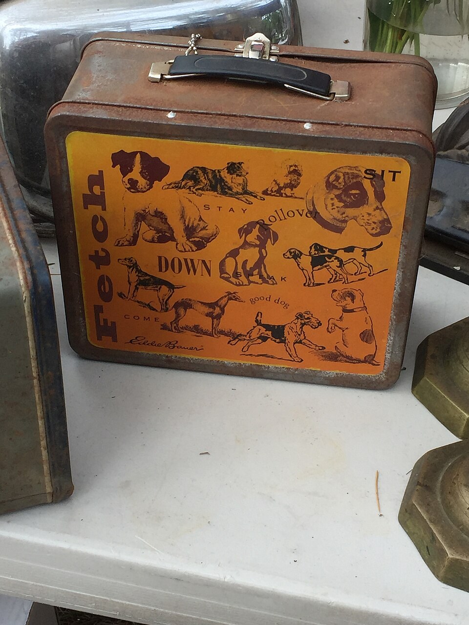 A child's metal lunchbox at the Cameron Antiques Street Fair in North Carolina, photographed in May 2018.